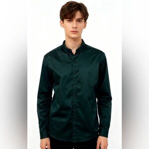 Men's shining dark green Button-Up Shirt